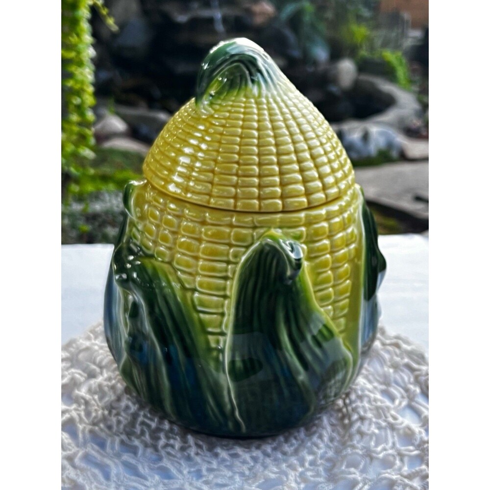 Stanfordware 1940s #512 6.5" VTG Corn Cob Lidded Drippings, Cookie or Sugar Jar